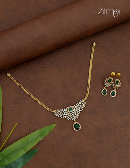 Premium Antique AD Stone Choker Necklace & Earring Set - ZX1012395