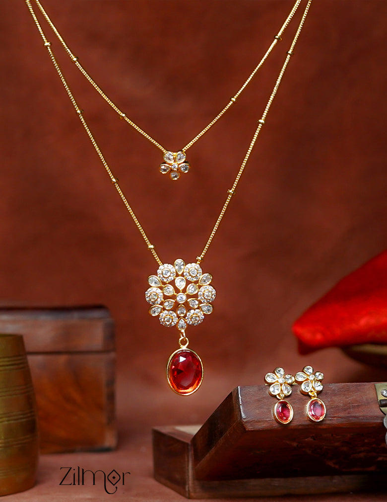 SN1011361 - Premium Antique AD Stone Layer Necklace with Earrings 1-Zilmor