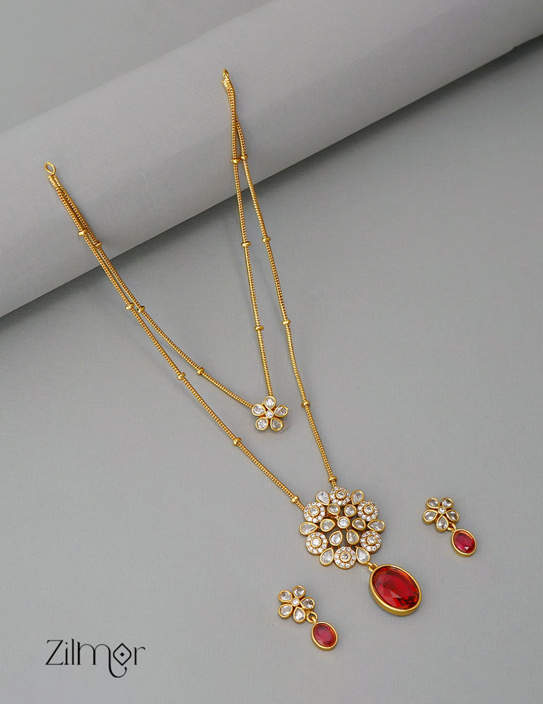 SN1011361 - Premium Antique AD Stone Layer Necklace with Earrings 2-Zilmor