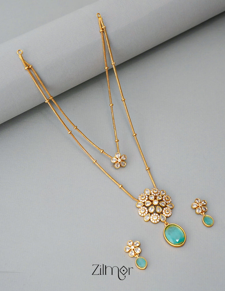 SN1011361 - Premium Antique AD Stone Layer Necklace with Earrings 5-Zilmor