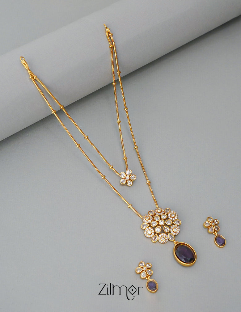 SN1011361 - Premium Antique AD Stone Layer Necklace with Earrings 6-Zilmor