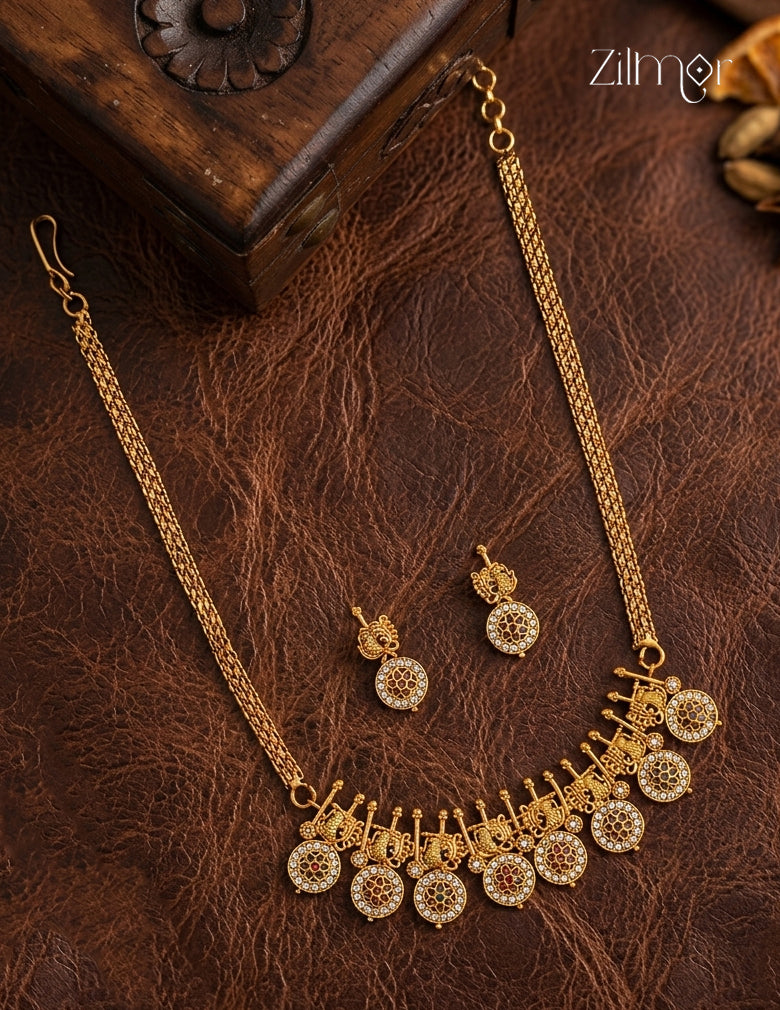 Antique AD Stone Necklace Earrings Set  - SN1012374
