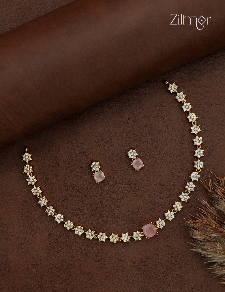 Antique Ad Stone Necklace Set with Matching Earrings - SC1012731