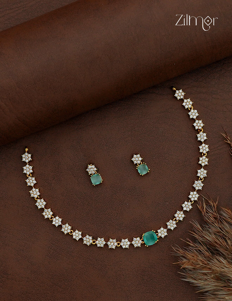 Antique Ad Stone Necklace Set with Matching Earrings - SC1012731