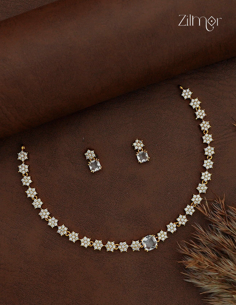 Antique Ad Stone Necklace Set with Matching Earrings - SC1012731