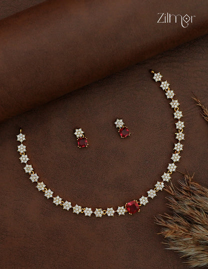 Antique Ad Stone Necklace Set with Matching Earrings - SC1012731