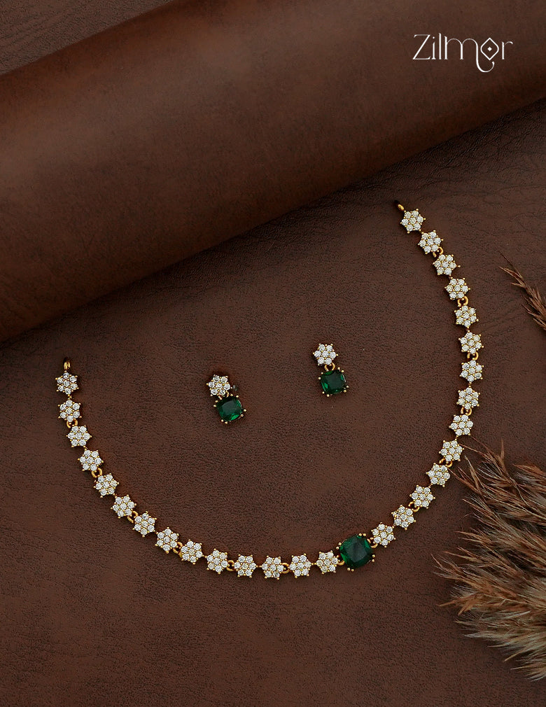 Antique Ad Stone Necklace Set with Matching Earrings - SC1012731