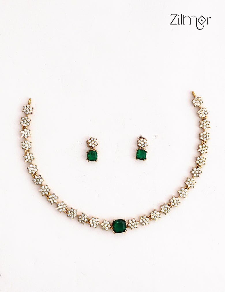 Antique Ad Stone Necklace Set with Matching Earrings - SC1012731