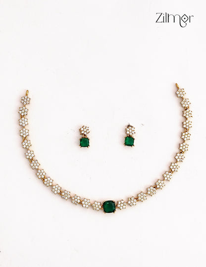 Antique Ad Stone Necklace Set with Matching Earrings - SC1012731