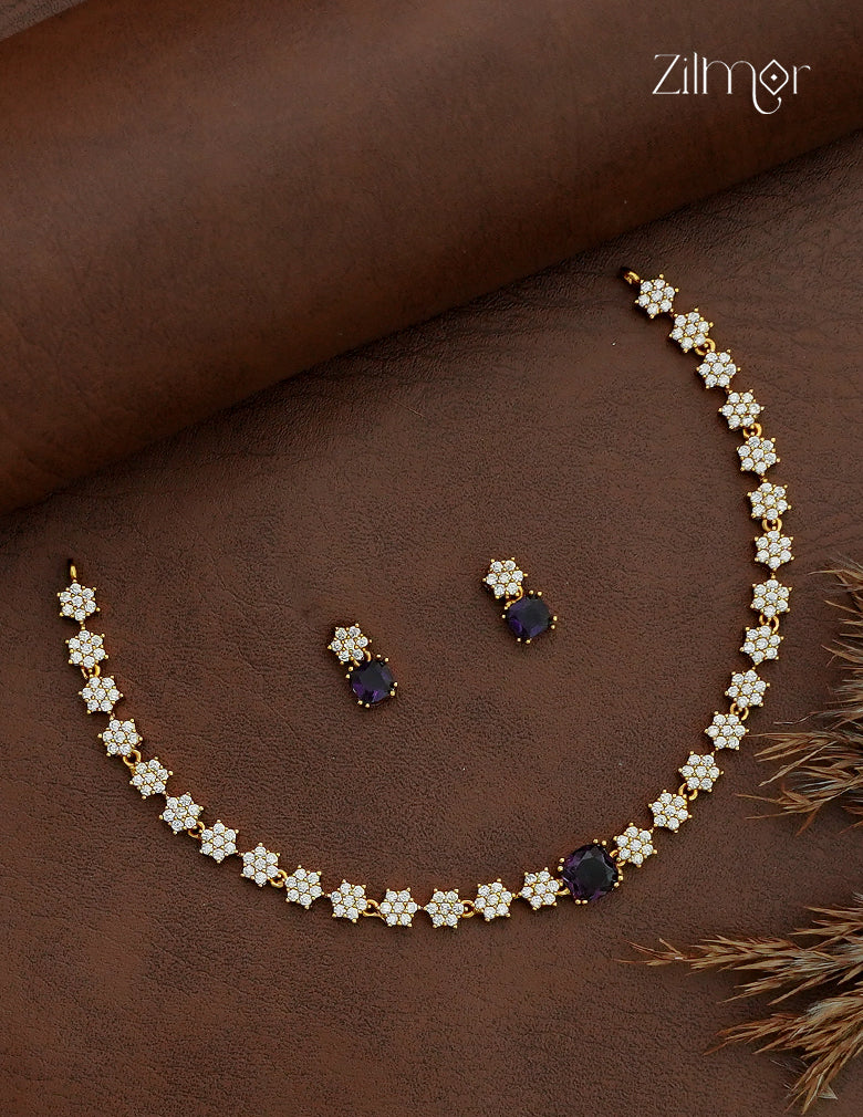 Antique Ad Stone Necklace Set with Matching Earrings - SC1012731