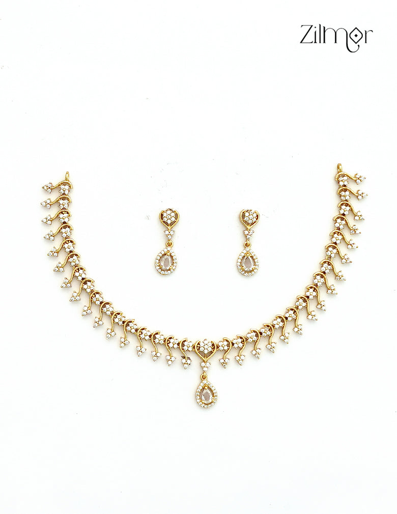 Premium Antique Ad Stone Necklace Set with Matching Earrings - SC1012738