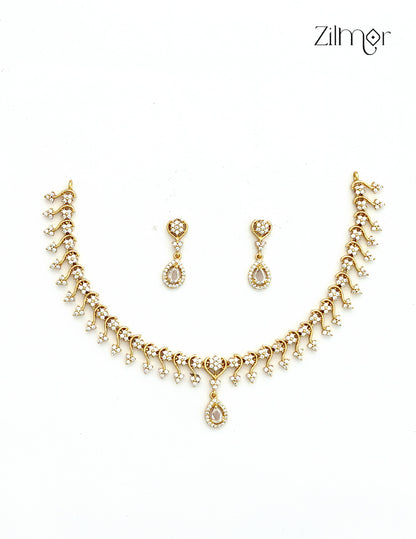 Premium Antique Ad Stone Necklace Set with Matching Earrings - SC1012738