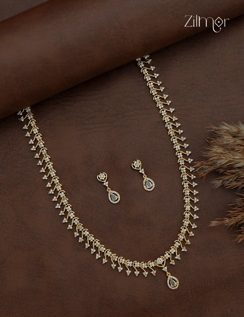 Premium Antique Ad Stone Necklace Set with Matching Earrings - SC1012738