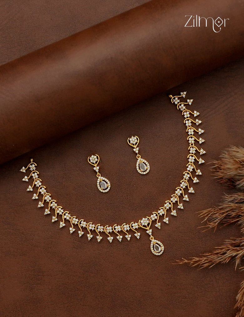 Premium Antique Ad Stone Necklace Set with Matching Earrings - SC1012738