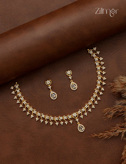 Premium Antique Ad Stone Necklace Set with Matching Earrings - SC1012738