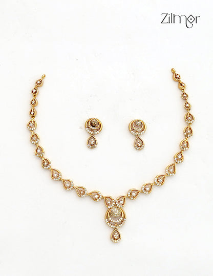 Premium Antique Ad Stone Necklace Set with Matching Earrings - SC1012739