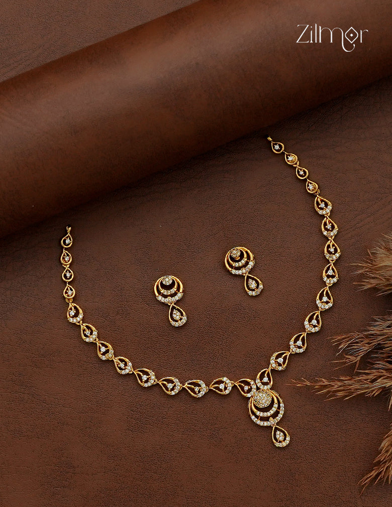 Premium Antique Ad Stone Necklace Set with Matching Earrings - SC1012739