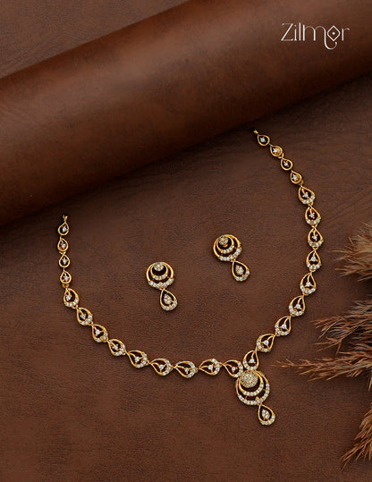 Premium Antique Ad Stone Necklace Set with Matching Earrings - SC1012739