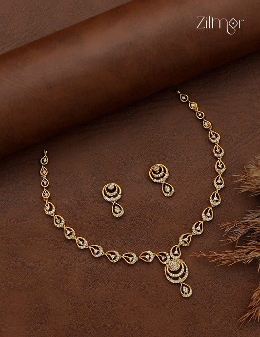 Premium Antique Ad Stone Necklace Set with Matching Earrings - SC1012739