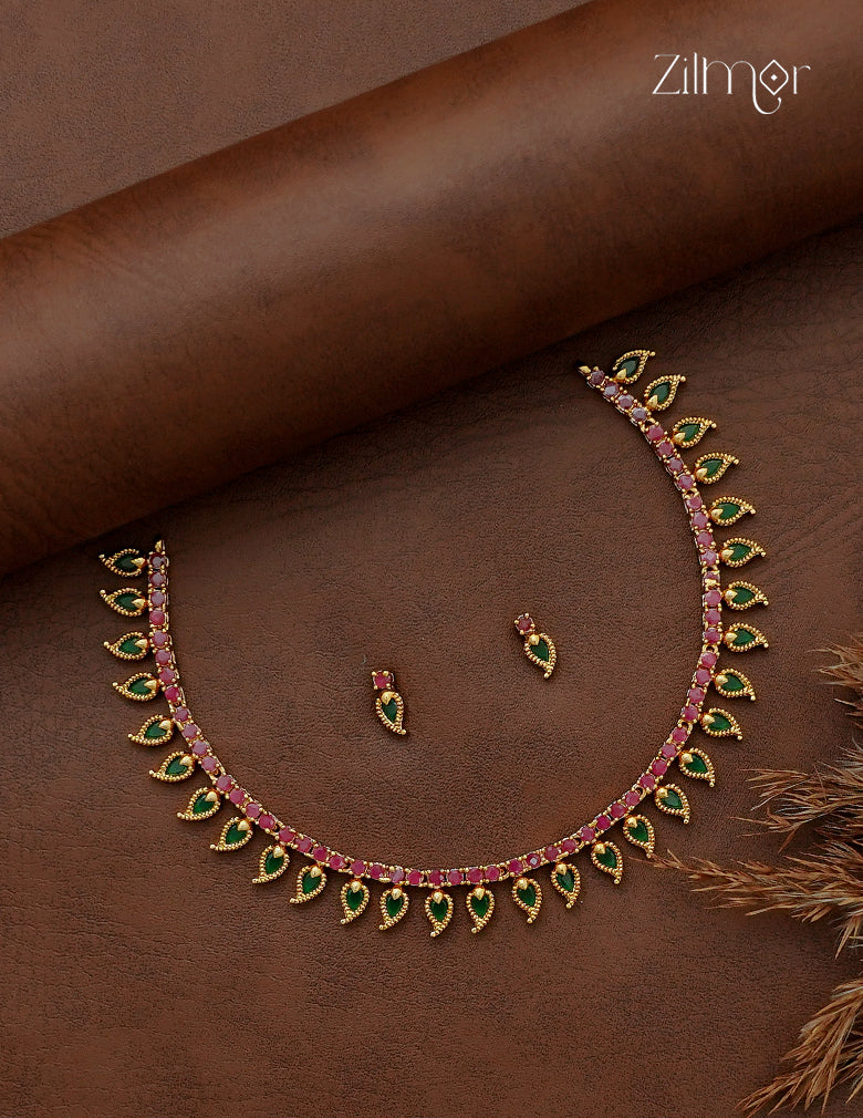 Premium Antique Ad Stone Necklace Set with Matching Earrings - SC1012741