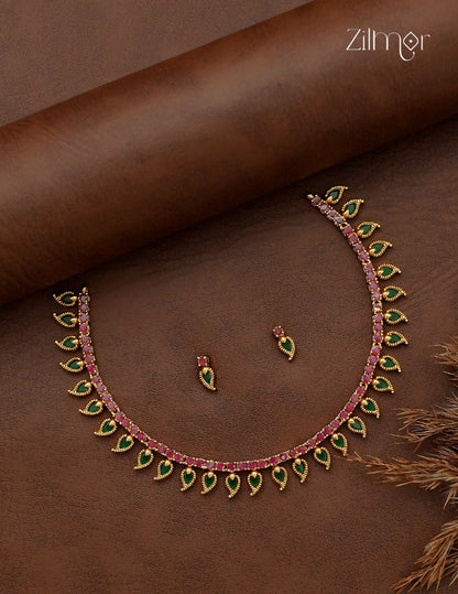 Premium Antique Ad Stone Necklace Set with Matching Earrings - SC1012741