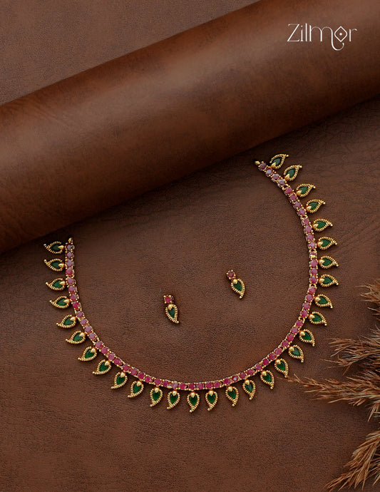 Premium Antique Ad Stone Necklace Set with Matching Earrings - SC1012741