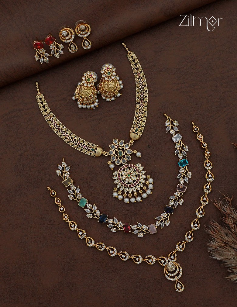 3 Antique Necklaces with Matching Earrings Combo - SC1012783