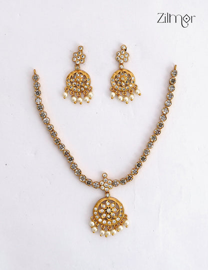 Premium Antique Gold AD Stone  Necklace Set - NV1012589
