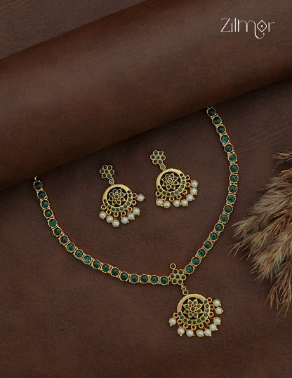 Premium Antique Gold AD Stone  Necklace Set - NV1012589