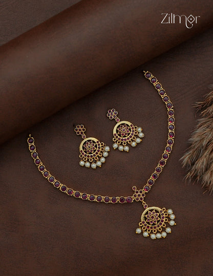 Premium Antique Gold AD Stone  Necklace Set - NV1012589