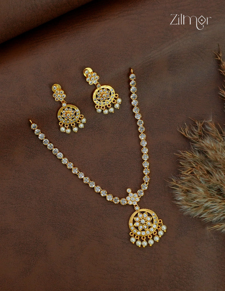 Premium Antique Gold AD Stone  Necklace Set - NV1012589