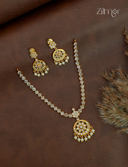 Premium Antique Gold AD Stone  Necklace Set - NV1012589