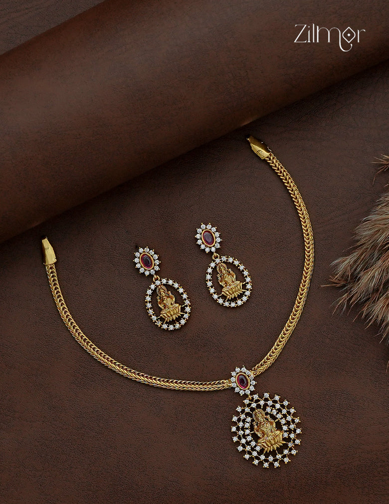 Premium Antique Lakshmi Necklace Set with Matching Earrings - SC1012895