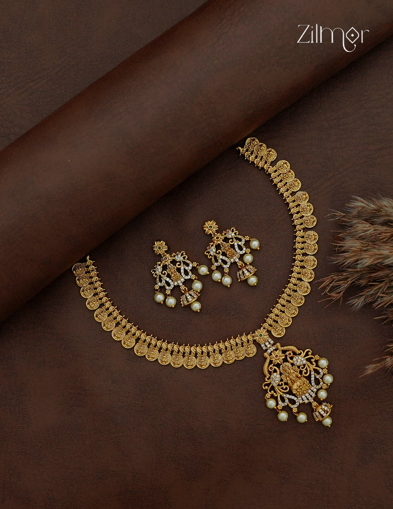Premium Antique Lakshmi Necklace Set with Matching Earrings - SC1012896