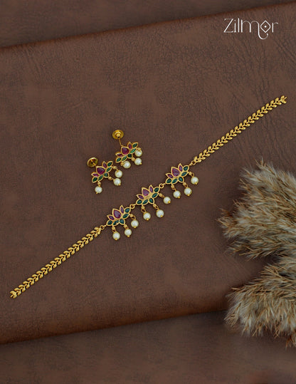 Premium Antique Lotus Necklace Set with Earrings - SN1012418