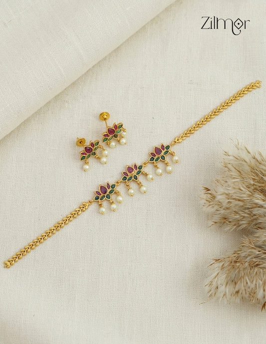 Premium Antique Lotus Necklace Set with Earrings - SN1012418