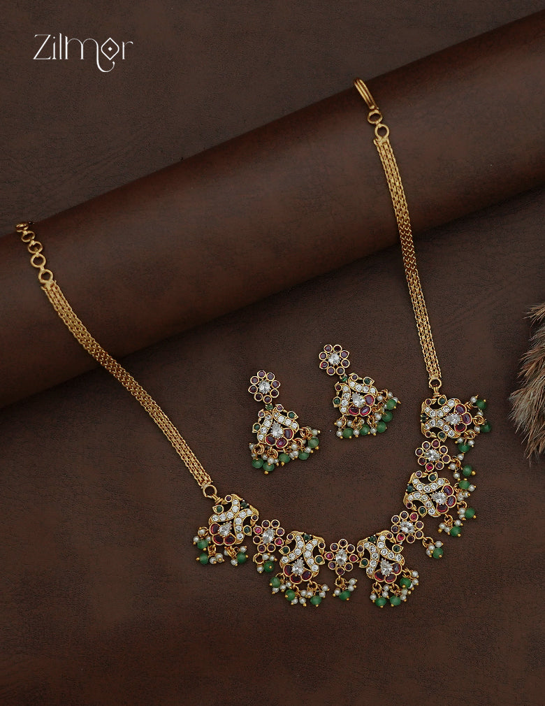 Premium Antique Necklace Set with Matching Earrings - AF1012956