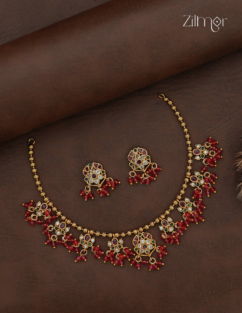 Premium Antique Necklace Set with Matching Earrings  - AF1012957