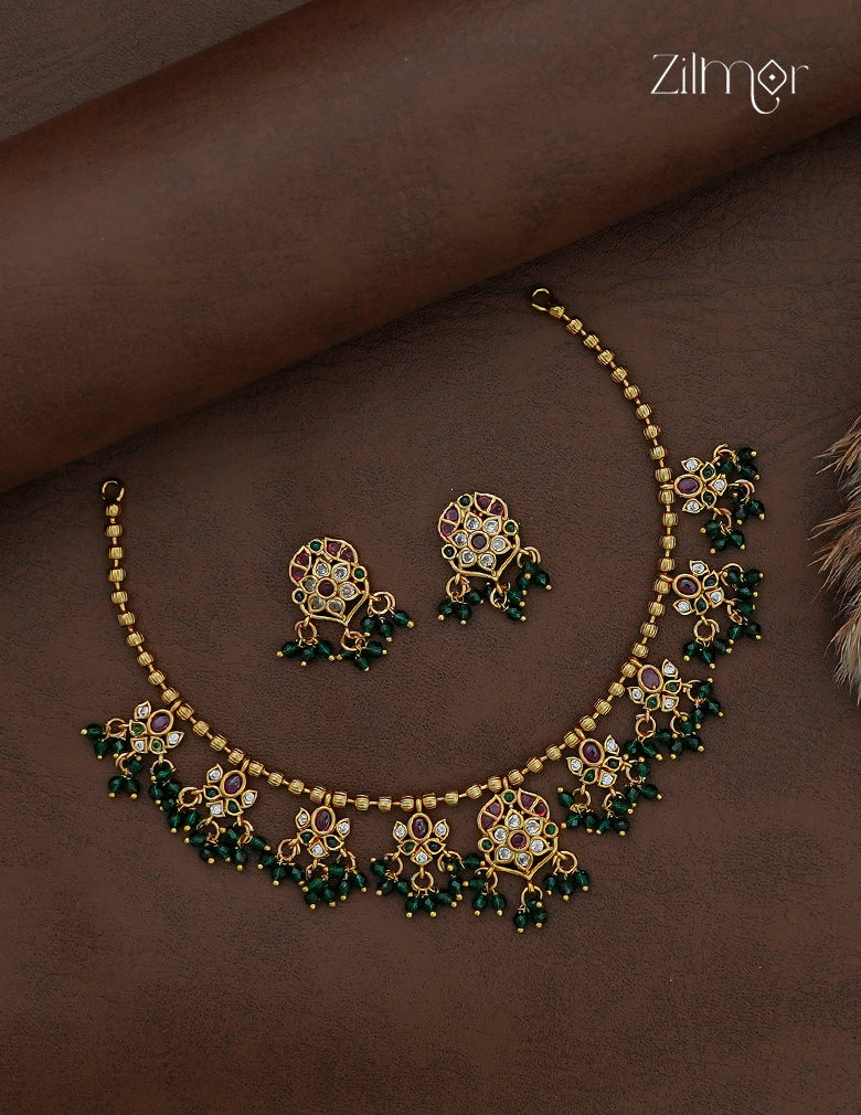 Premium Antique Necklace Set with Matching Earrings  - AF1012957