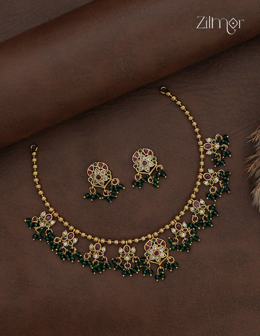 Premium Antique Necklace Set with Matching Earrings  - AF1012957