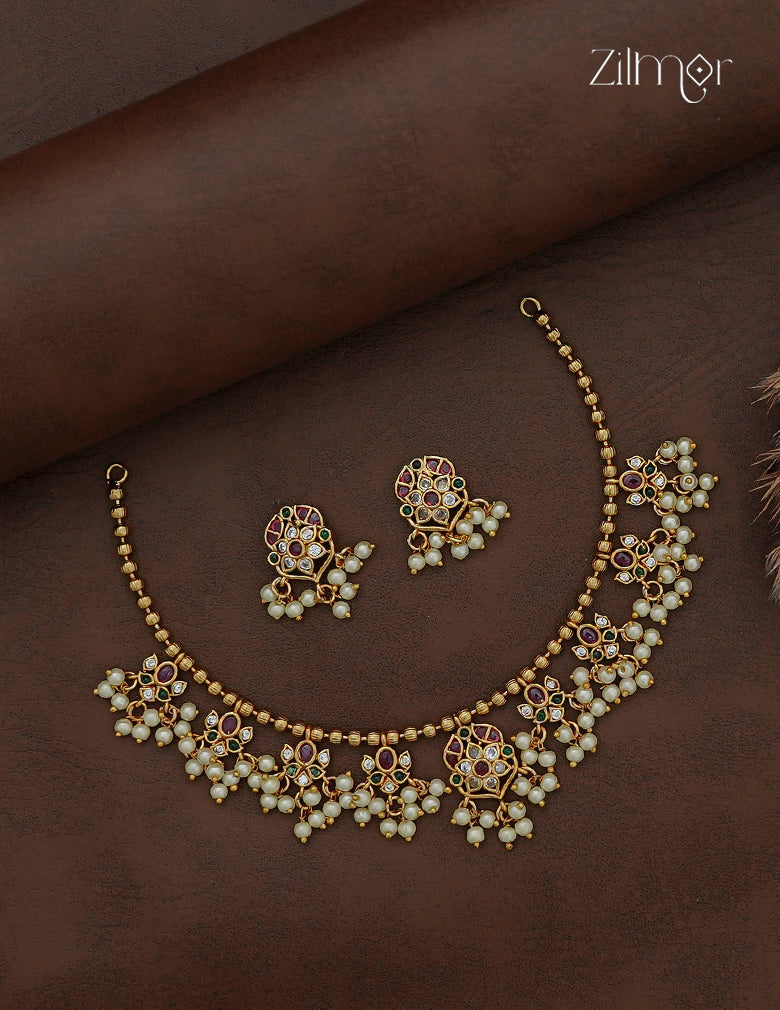 Premium Antique Necklace Set with Matching Earrings  - AF1012957