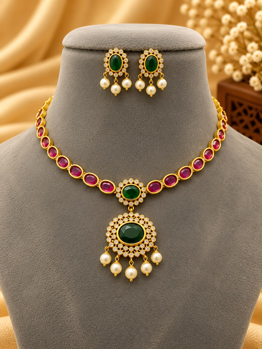 Premium Antique Necklace Set with Matching Earrings - AF1013078