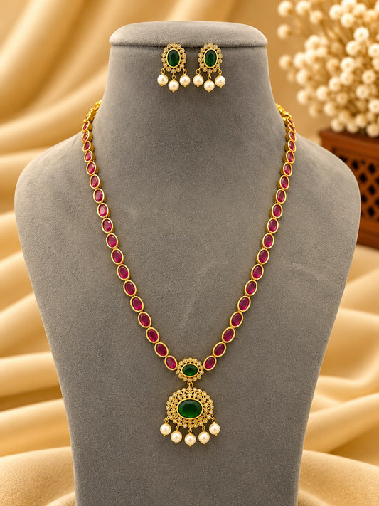 Premium Antique Necklace Set with Matching Earrings - AF1013078