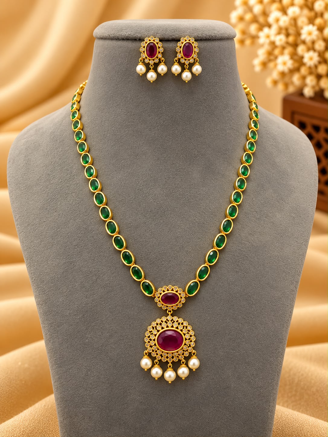 Premium Antique Necklace Set with Matching Earrings - AF1013078