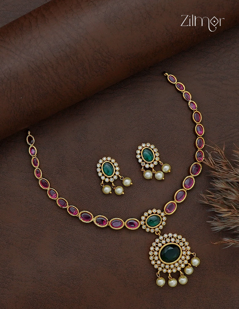 Premium Antique Necklace Set with Matching Earrings - AF1013078