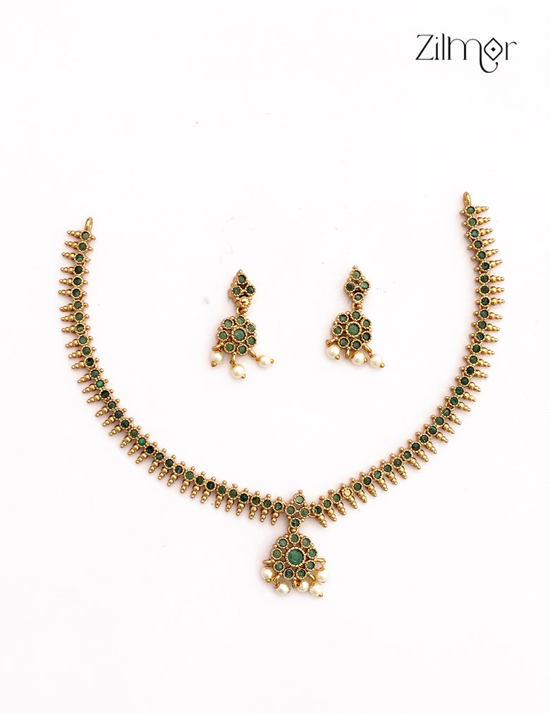 Premium Antique Necklace Set with Matching Earrings - NV1012748