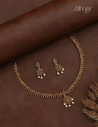 Premium Antique Necklace Set with Matching Earrings - NV1012748
