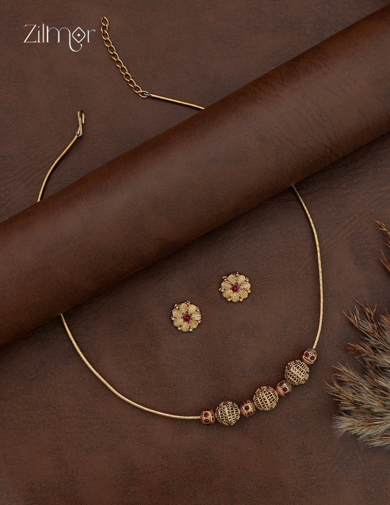 Premium Antique Necklace Set with Matching Earrings - NV1012849