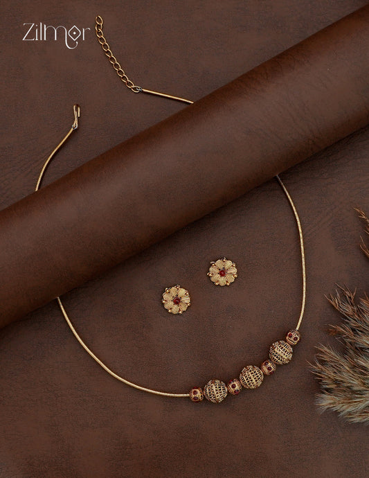 Premium Antique Necklace Set with Matching Earrings - NV1012849