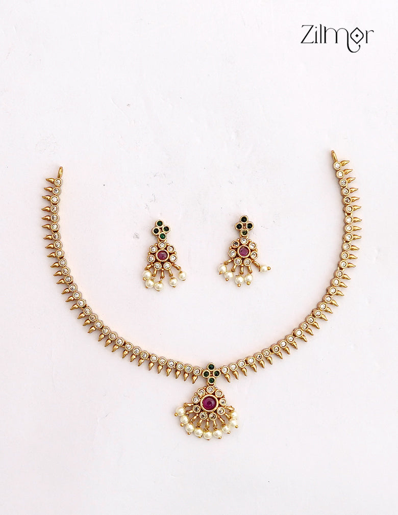 Premium Antique Necklace Set with Matching Earrings - SC1012735